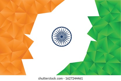 India green and orange flag made from irregular geometric polygon for independence day and patriotism