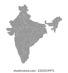 India grey map with administrative divisions. Vector illustration.
