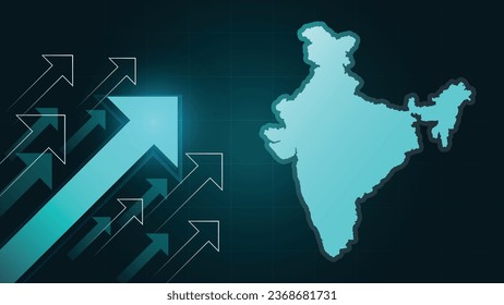 Flecha de crecimiento de la India que muestra crecimiento y desarrollo. La economía de la India en ascenso y flecha en aumento hacia arriba