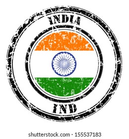 India grunge flag on button stamp