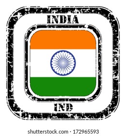 India grunge flag on button stamp