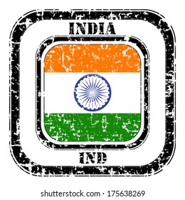 India grunge flag on button stamp 