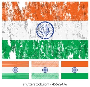 India grunge flag set on a white background. Vector illustration.
