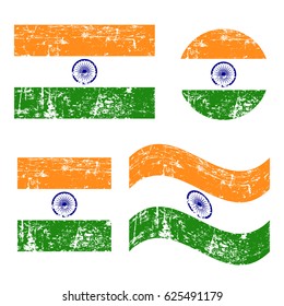 India grunge old flags, isolated on white background, vector illustration.