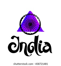 India. Grunge vector sign of purple rectangle watercolor background.