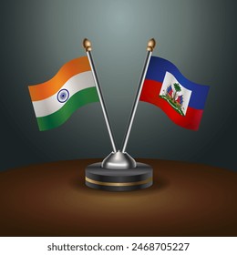 India and Haiti table flags relation with gradient backgrund. Vector Illustration