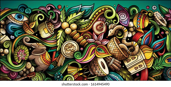India hand drawn doodle banner. Cartoon detailed flyer. Indian identity with objects and symbols. Color vector design elements background