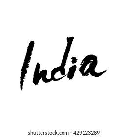 India. Hand drawn lettering background. Ink illustration. Modern brush calligraphy. Isolated on white background.
