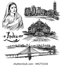India. Hand drawn set.