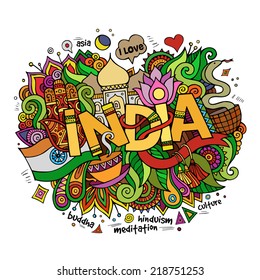 India hand lettering and doodles elements background. Vector illustration