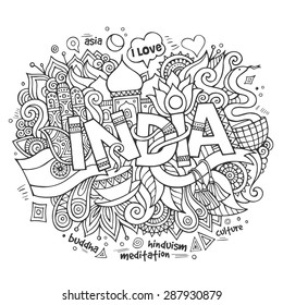 India hand lettering and doodles elements background. Vector illustration