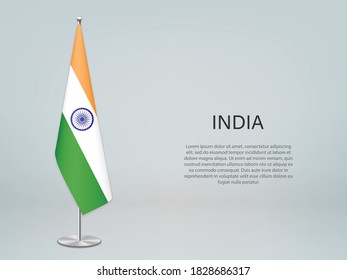 India colgando la bandera en el estrado. Plantilla para banner de conferencia política