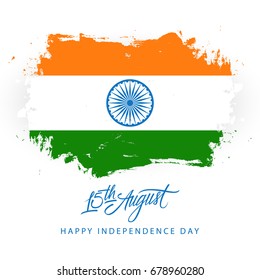 India Happy Independence Day, 15 august greeting card with brush stroke in indian national flag colors. Vector illustration.