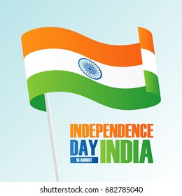 India Happy Independence Day, 15 august greeting card with waving indian national flag. Vector illustration.