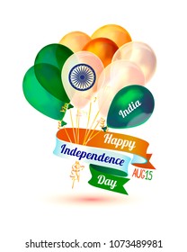 India. Happy Independence Day. Aug 15. Vector greeting card with balloons