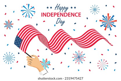 India Happy Independence Day background. Human hand holding Indian flag. Social media banner or post template, greeting card 