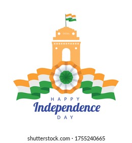india happy independence day celebration card with mosque and flag vector illustration design