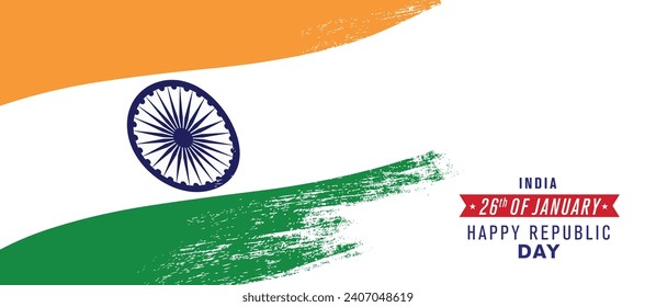 India happy republic day greeting card, banner vector illustration. Indian national holiday 26th of January design element with distressed flag