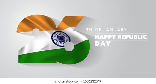 India happy republic day vector banner, greeting card. Indian wavy flag in nonstandard design for 26th of January national holiday 