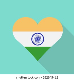 India heart flag flat style with long shadow. Patriotic design. Vector EPS10