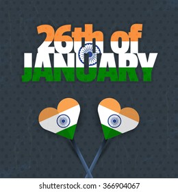 India Heart Style Flags and Republic Day 26th of January Celebration Card, Dark Background, Badges Vector Template