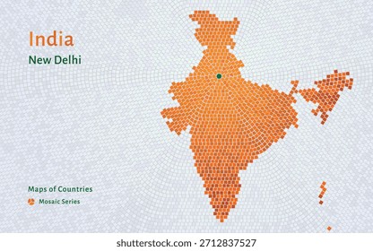 India Hexagon Mosaic Map in Flag Colors with New Delhi Capital. Glossy Luxury