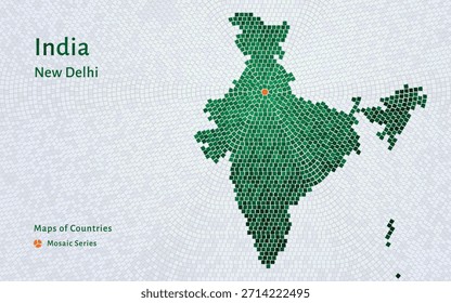 Mapa del mosaico del hexágono de la India con la Nueva capital de Delhi. Lujo brillante