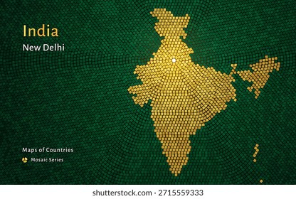 Mapa del mosaico del hexágono de la India con la Nueva capital de Delhi. Lujo brillante