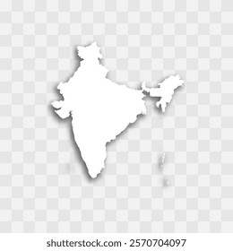 India high detailed vector representation of country silhouette. White color on transparent background with dropped shadow. For educational, decorative, or informational use.