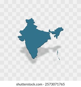 India high detailed vector representation of country silhouette. 3D map on transparent background with dropped shadow. For educational, decorative, or informational use.