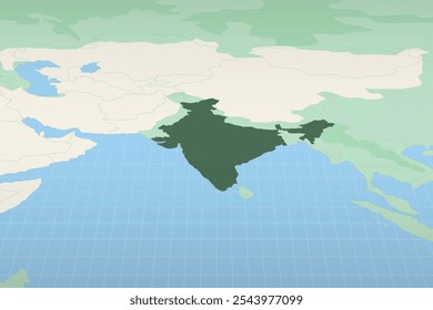 India highlighted on a detailed map, geographic location of India. Vector Map.