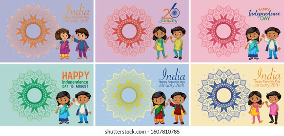 India holiday poster designs in different colors illustration
