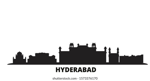 India, Hyderabad city skyline isolated vector illustration. India, Hyderabad travel black cityscape