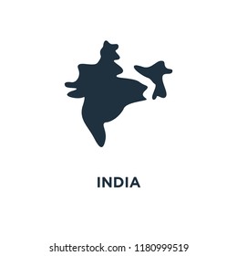 India icon. Black filled vector illustration. India symbol on white background. Can be used in web and mobile.
