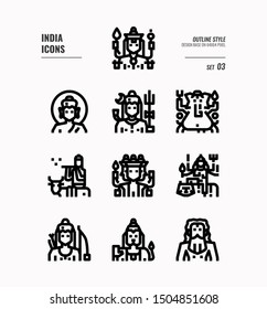 India icon set 3. Include India Spiritual, Hindu, Buddhism and more. Outline icons Design. vector illustration