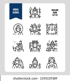 India icon set 3. Include India Spiritual, Hindu, Buddhism and more. Outline icons Design. vector illustration