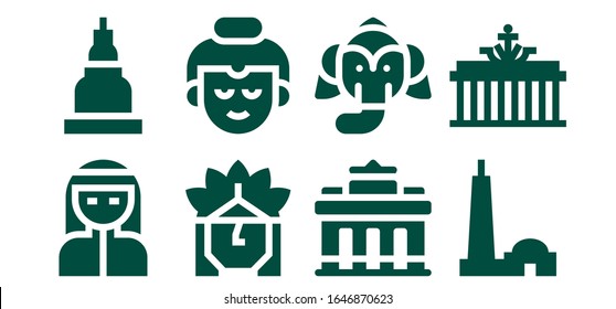 india icon set. 8 filled india icons.  Simple modern icons such as: Bedouin, Temple, Indian, Buddha, Brandenburg gate, Elephant, Qutb minar