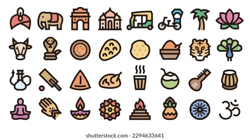 India icon set (Bold outline color version)