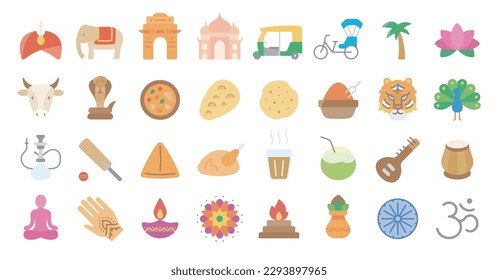 India icon set (Flat fill version)