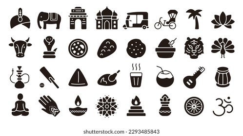 India icon set (Flat silhouette version)