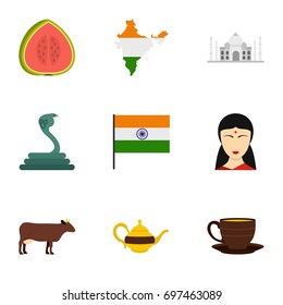 India icon set. Flat style set of 9 India vector icons for web isolated on white background