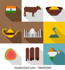 India icon set. Flat style set of 9 India vector icons for web design