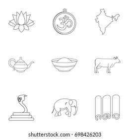 India icon set. Outline style set of 9 India vector icons for web isolated on white background