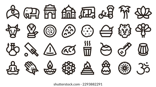 India icon set (Sharp bold line verson)	