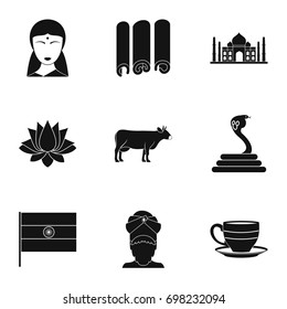 India icon set. Simple style set of 9 India vector icons for web isolated on white background