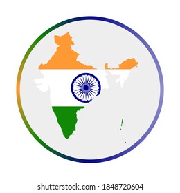 India icon. Shape of the country with India flag. Round sign with flag colors gradient ring. Awesome vector illustration.