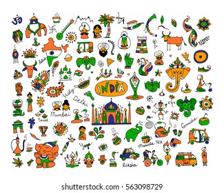 India, icons collection. Sketch for your design