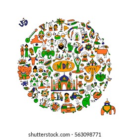 India, icons collection. Sketch for your design