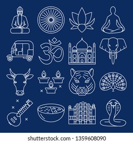 India icons collection in thin line style