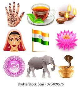 India icons detailed photo realistic vector set